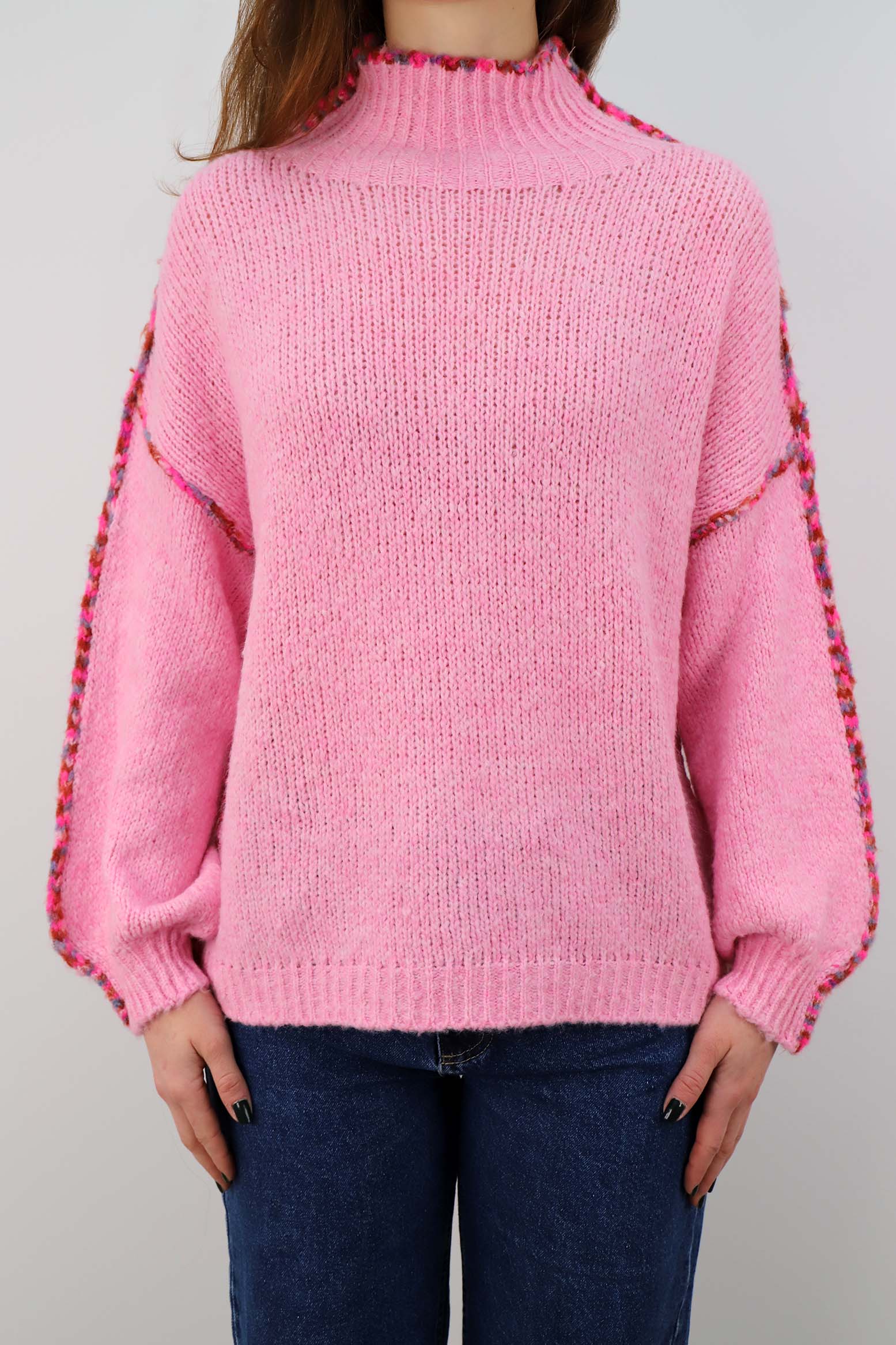 Pullover mit bunter Naht - Rosa