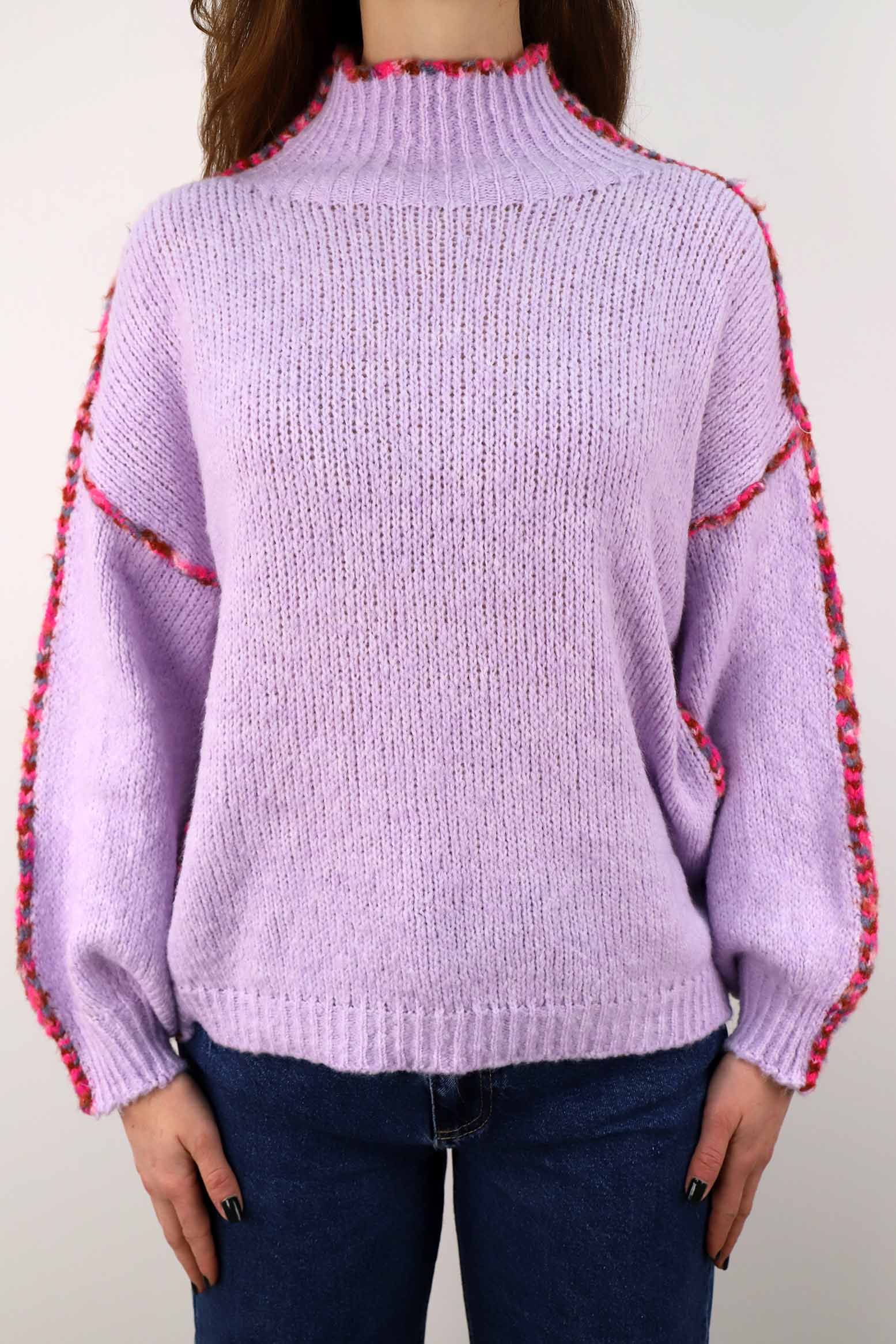 Pullover mit bunter Naht - Flieder