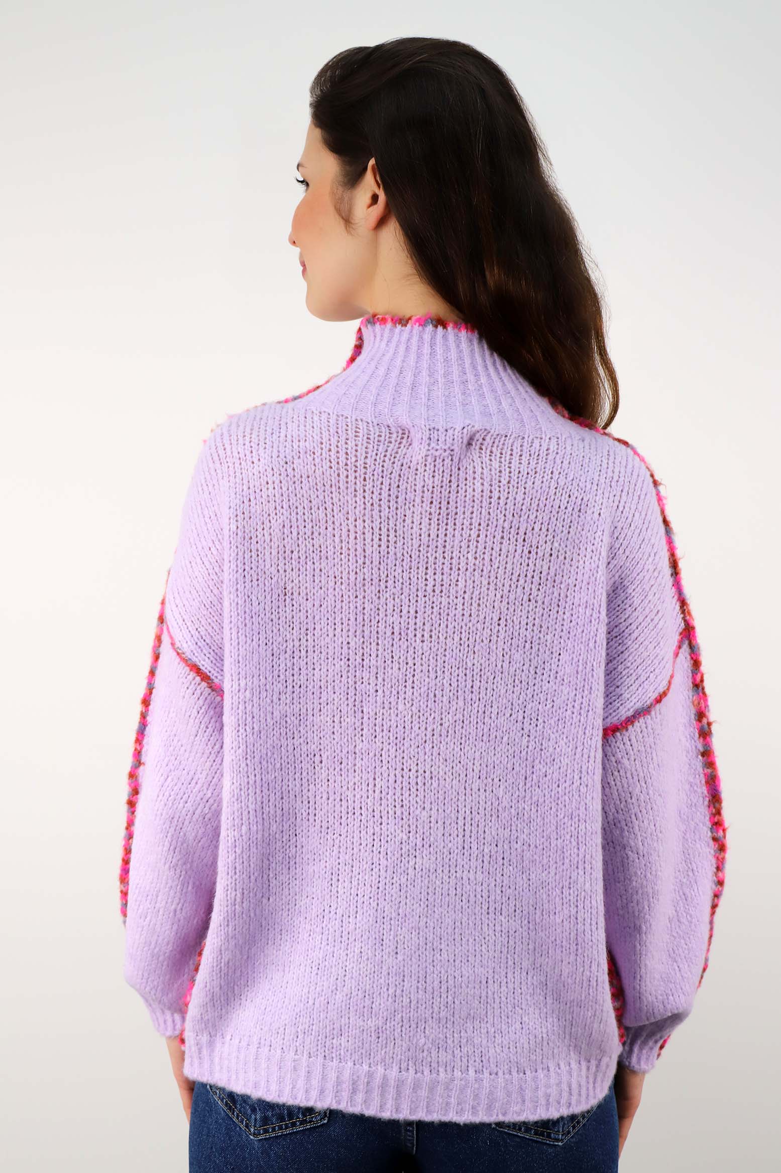 Pullover mit bunter Naht - Flieder