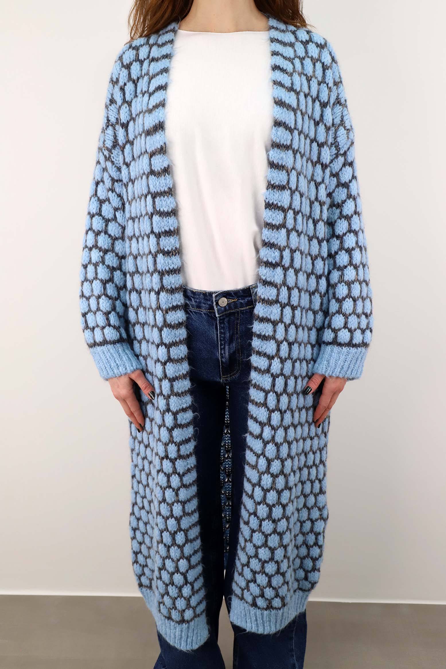 Strickjacke lang "Exklusiv" - Hellblau