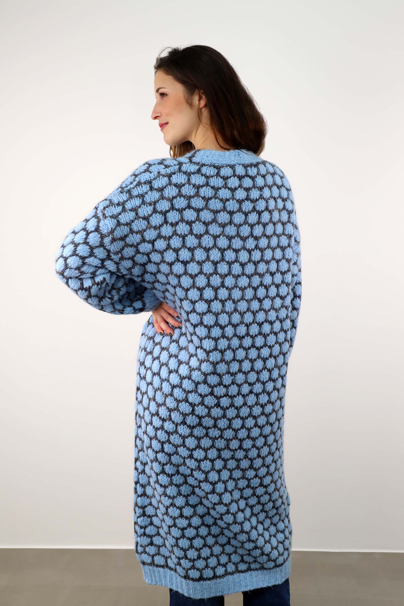 Strickjacke lang "Exklusiv" - Hellblau