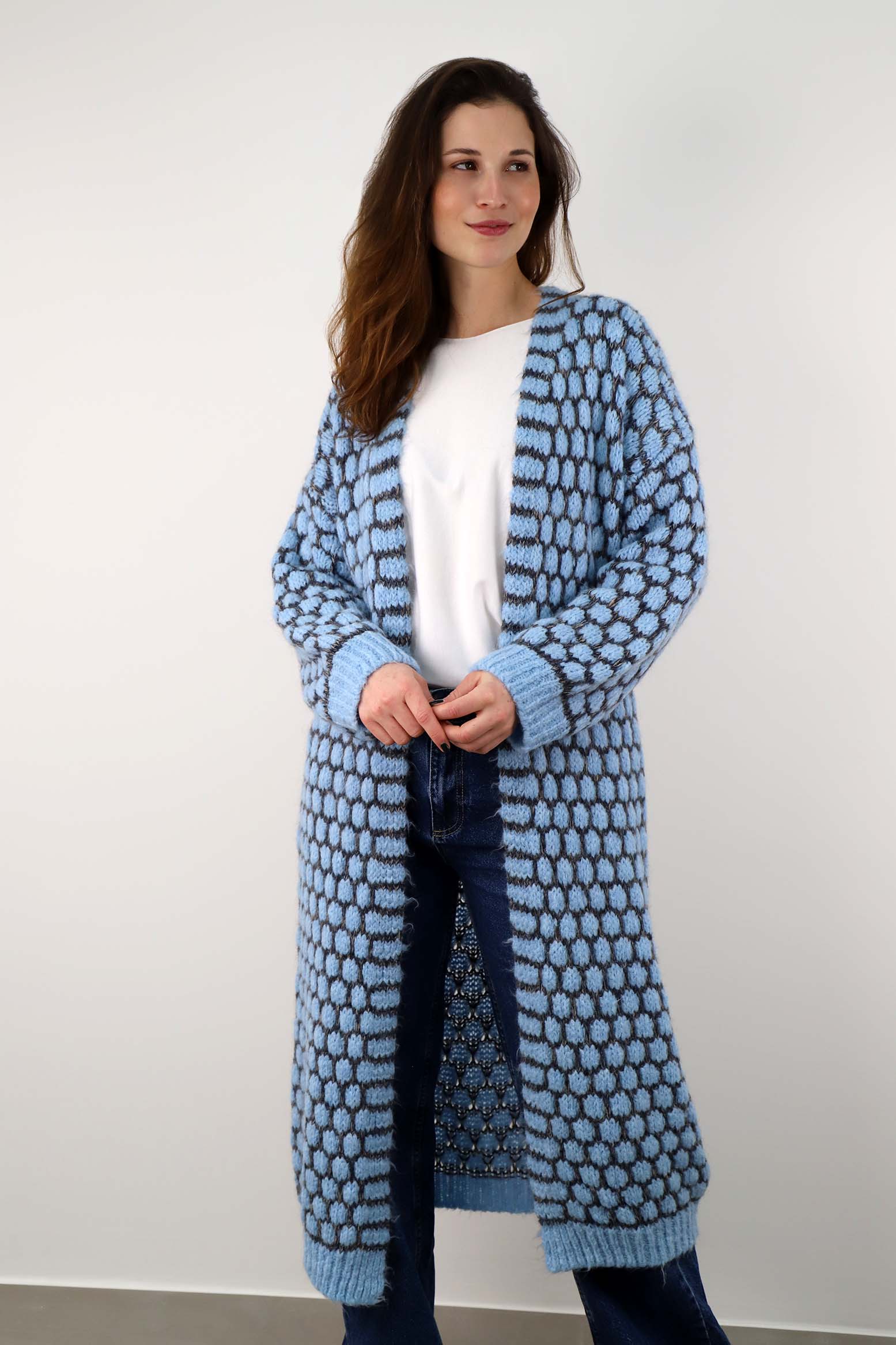 Strickjacke lang "Exklusiv" - Hellblau