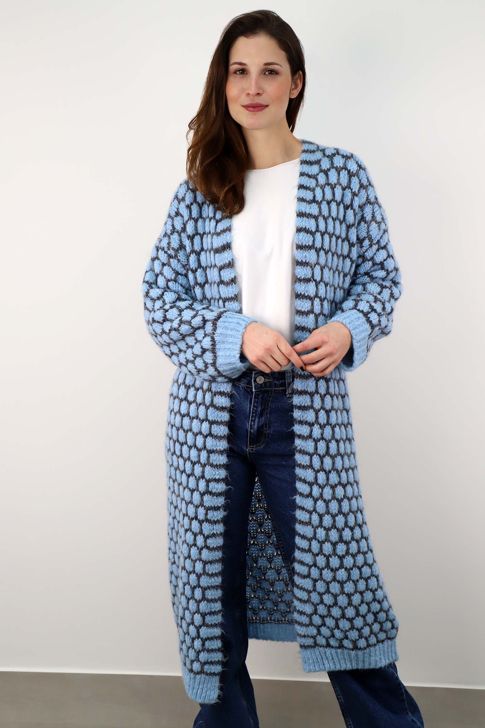 Strickjacke lang "Exklusiv" - Hellblau