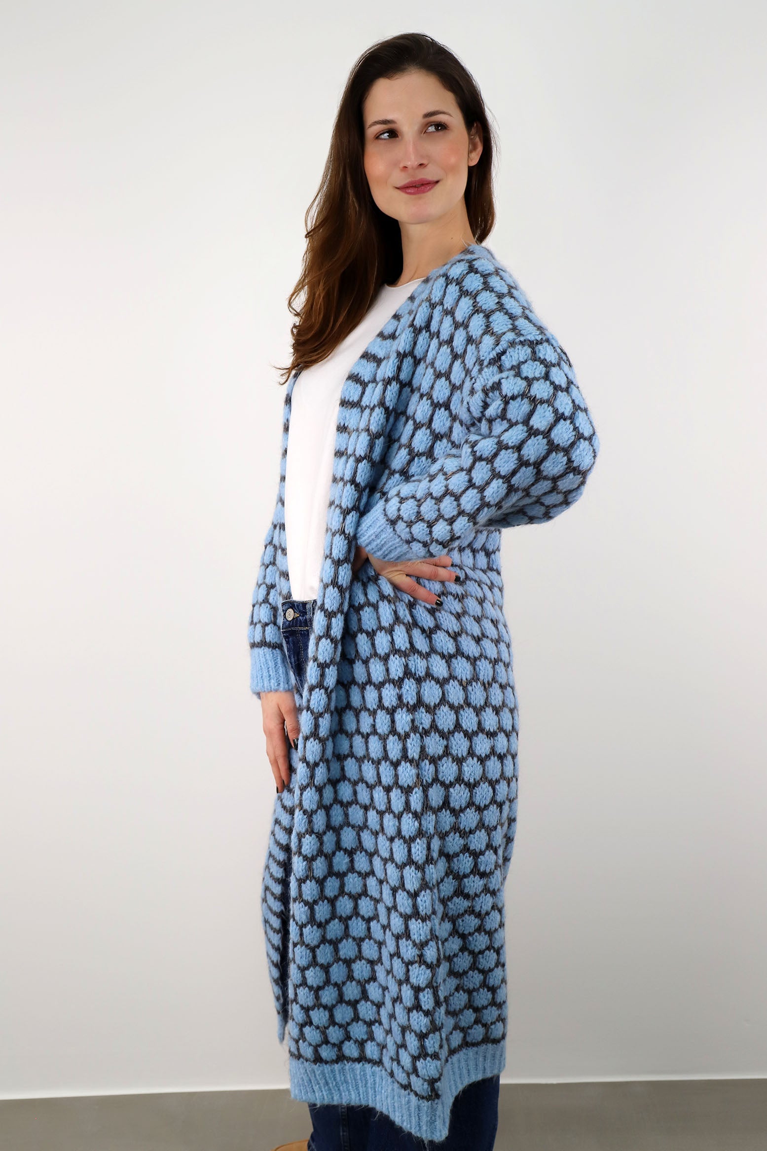 Strickjacke lang "Exklusiv" - Hellblau