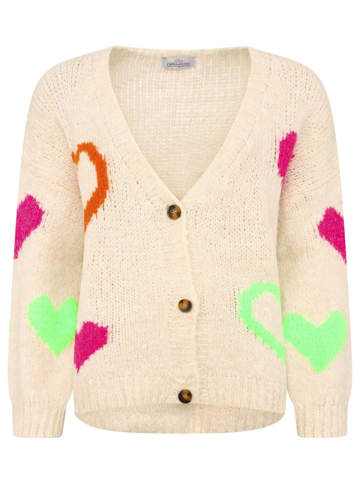 Zwillingsherz Woll Cardigan Neon Herz - Beige