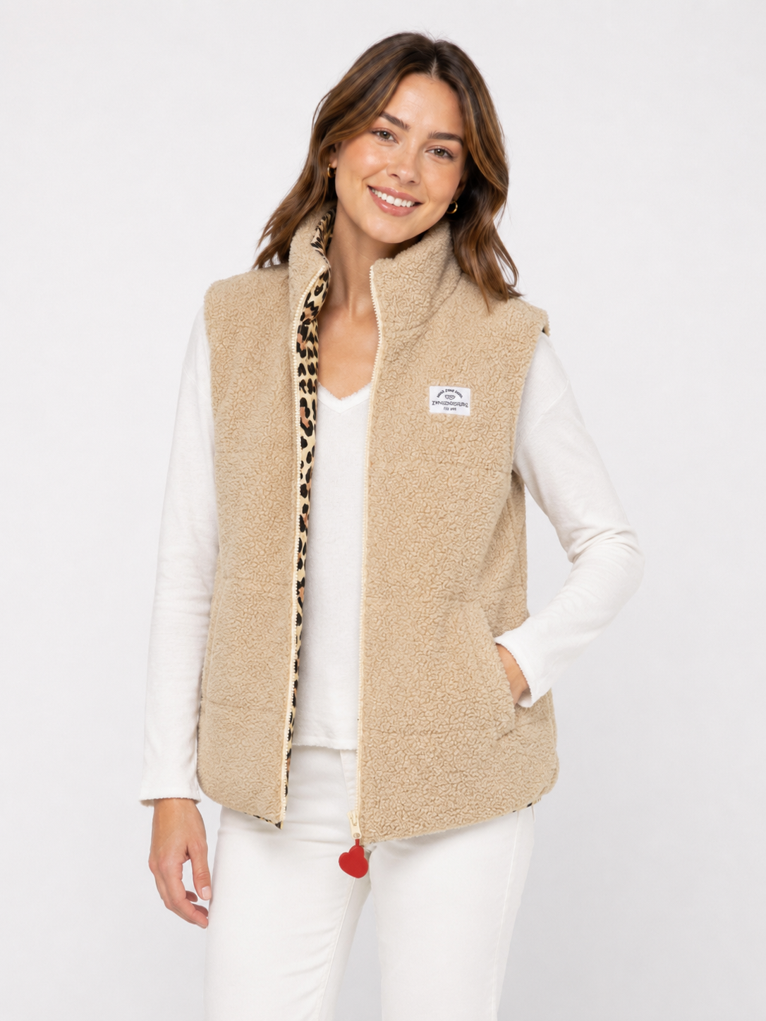 Zwillingsherz - Steppweste Diamant Kurz - Beige/Pink