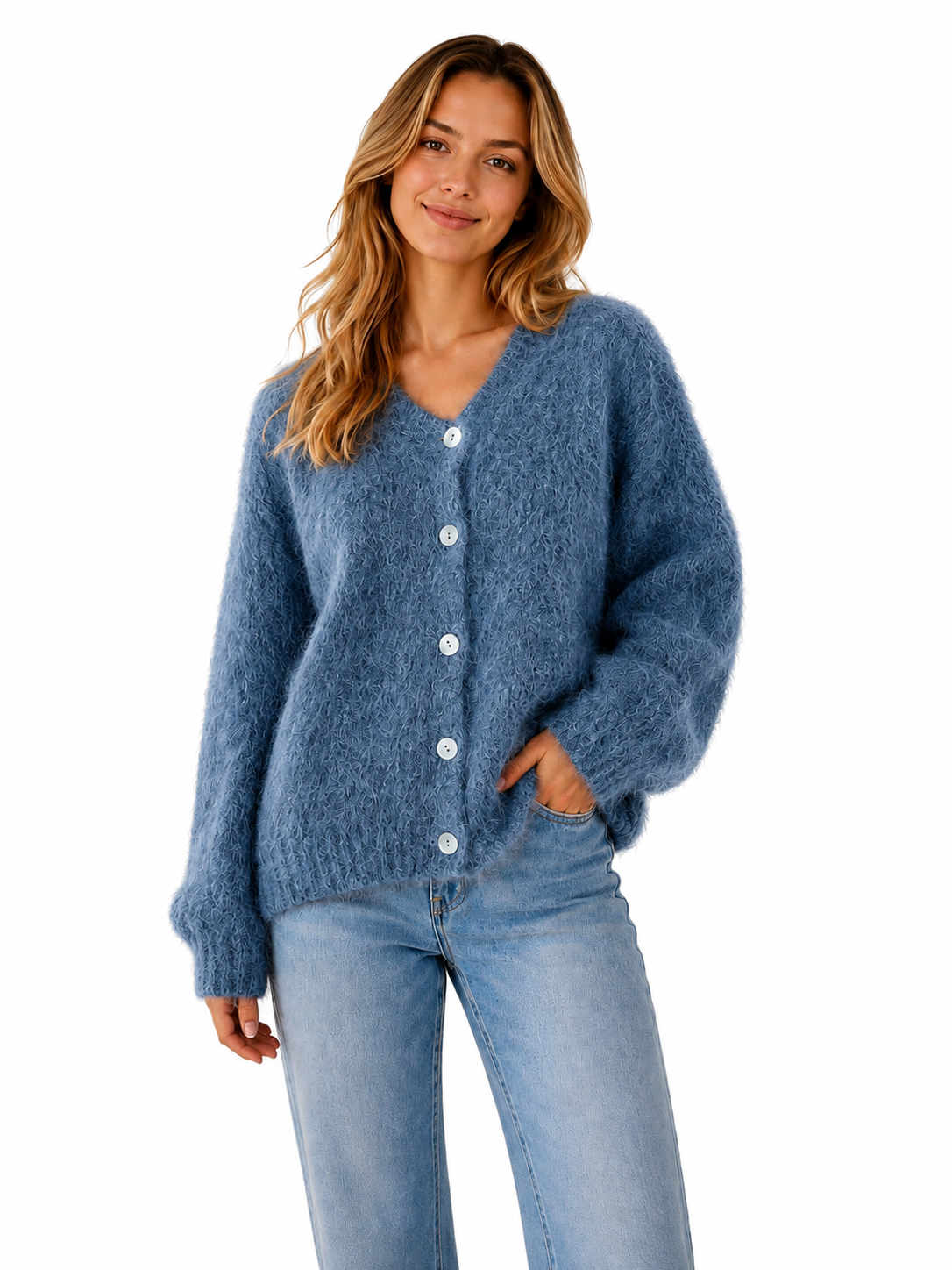 Flair - Cardigan mit feinem Kid Mohair - Jeansblau