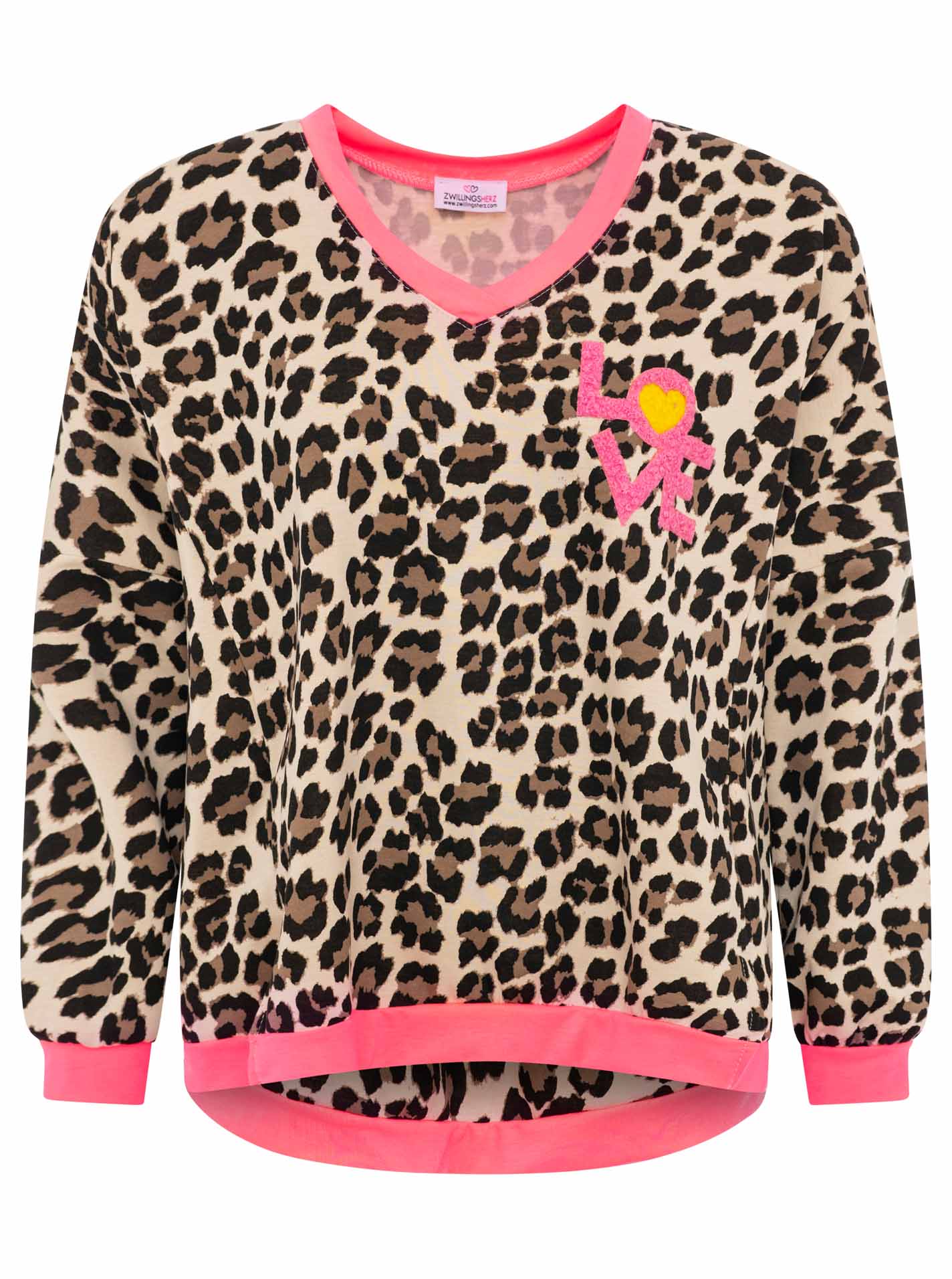 Zwillingsherz - Sweat Pullover "Neon Leo" - Beige/Pink