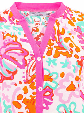 Zwillingsherz - Maxi Kleid Blumen Muster Smile Everyday  - Pink/Orange