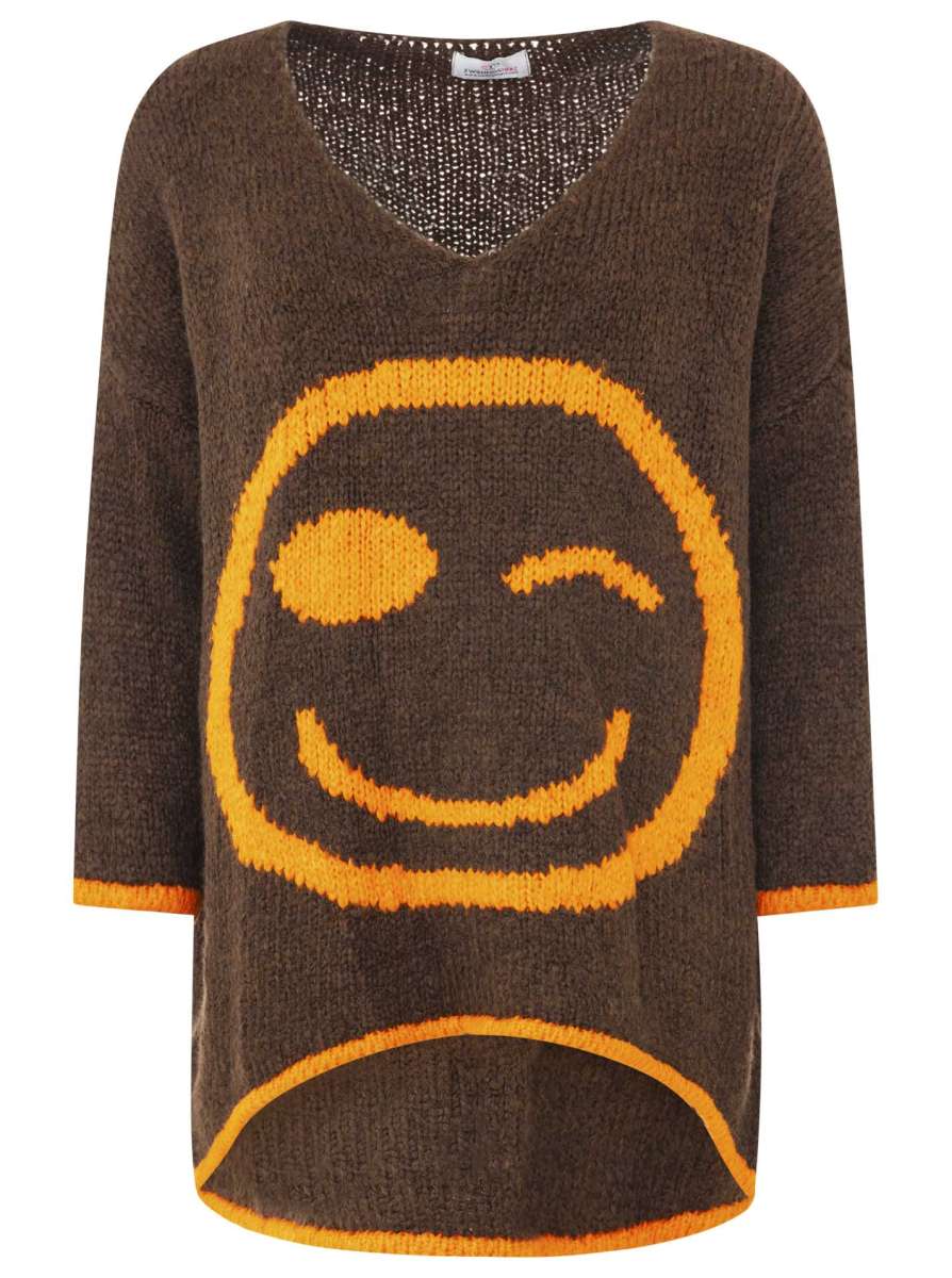 Zwillingsherz - Weicher Woll-Pullover Smile - Braun/Orange