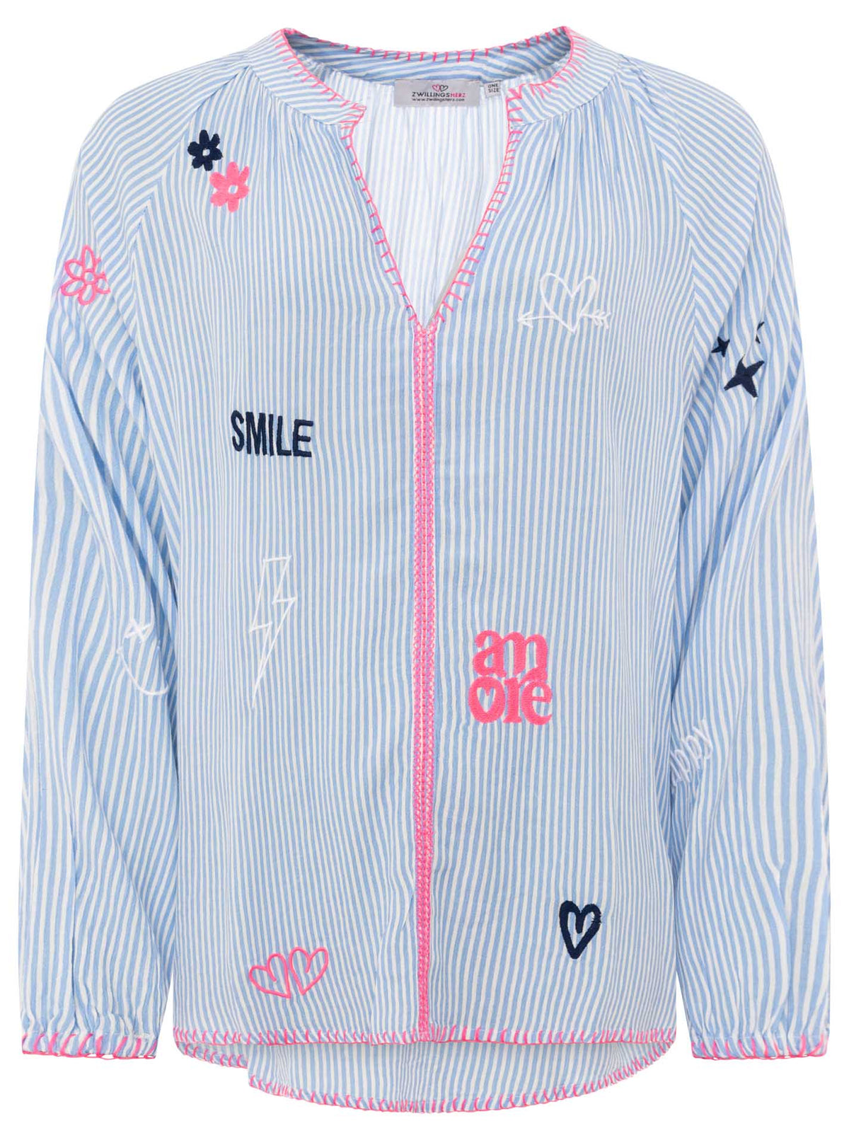 Zwillingsherz - Bluse V-Ausschnitt "Smile & Amore" - Blau