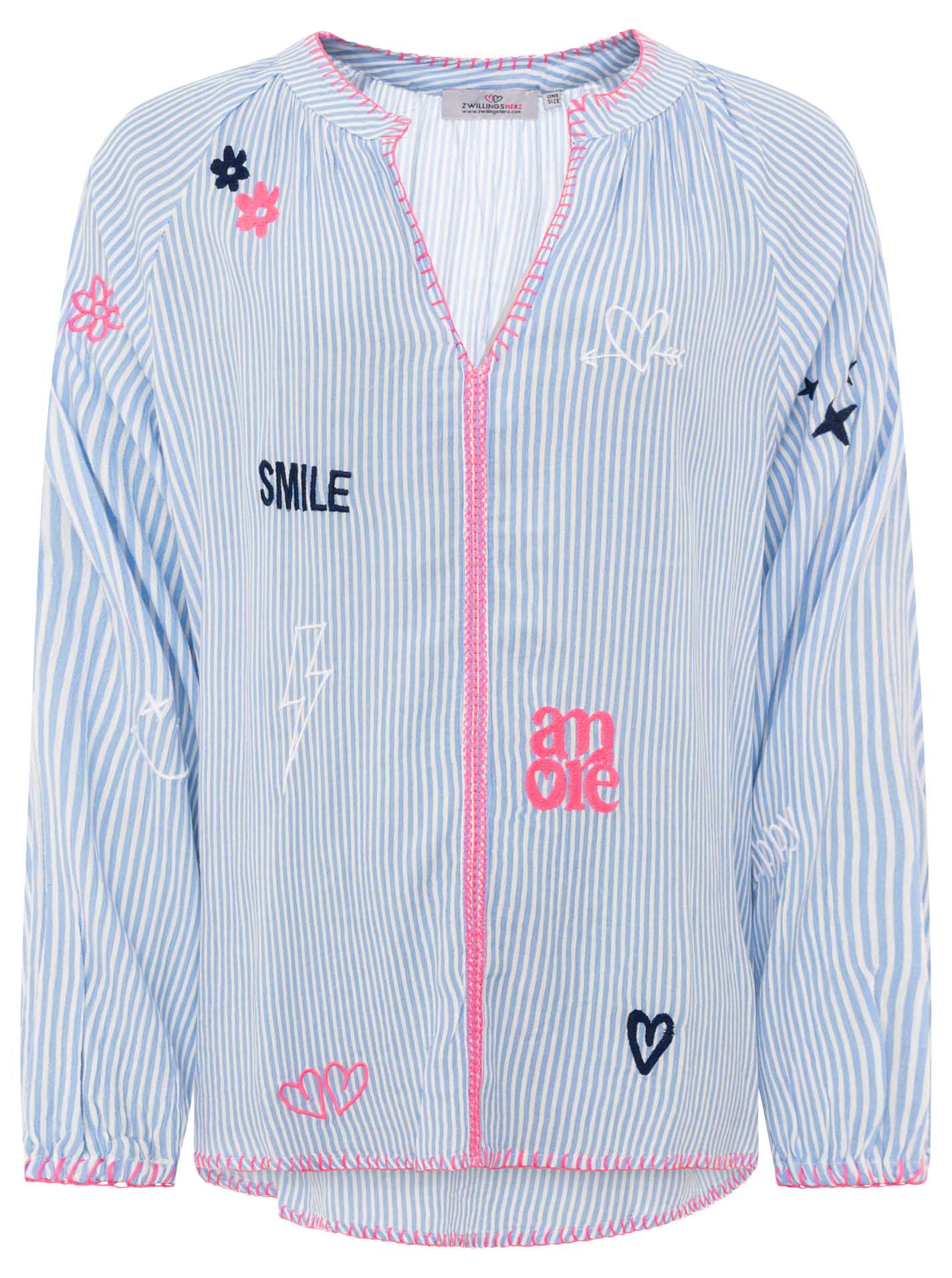 Zwillingsherz - Bluse V-Ausschnitt "Smile & Amore" - Blau