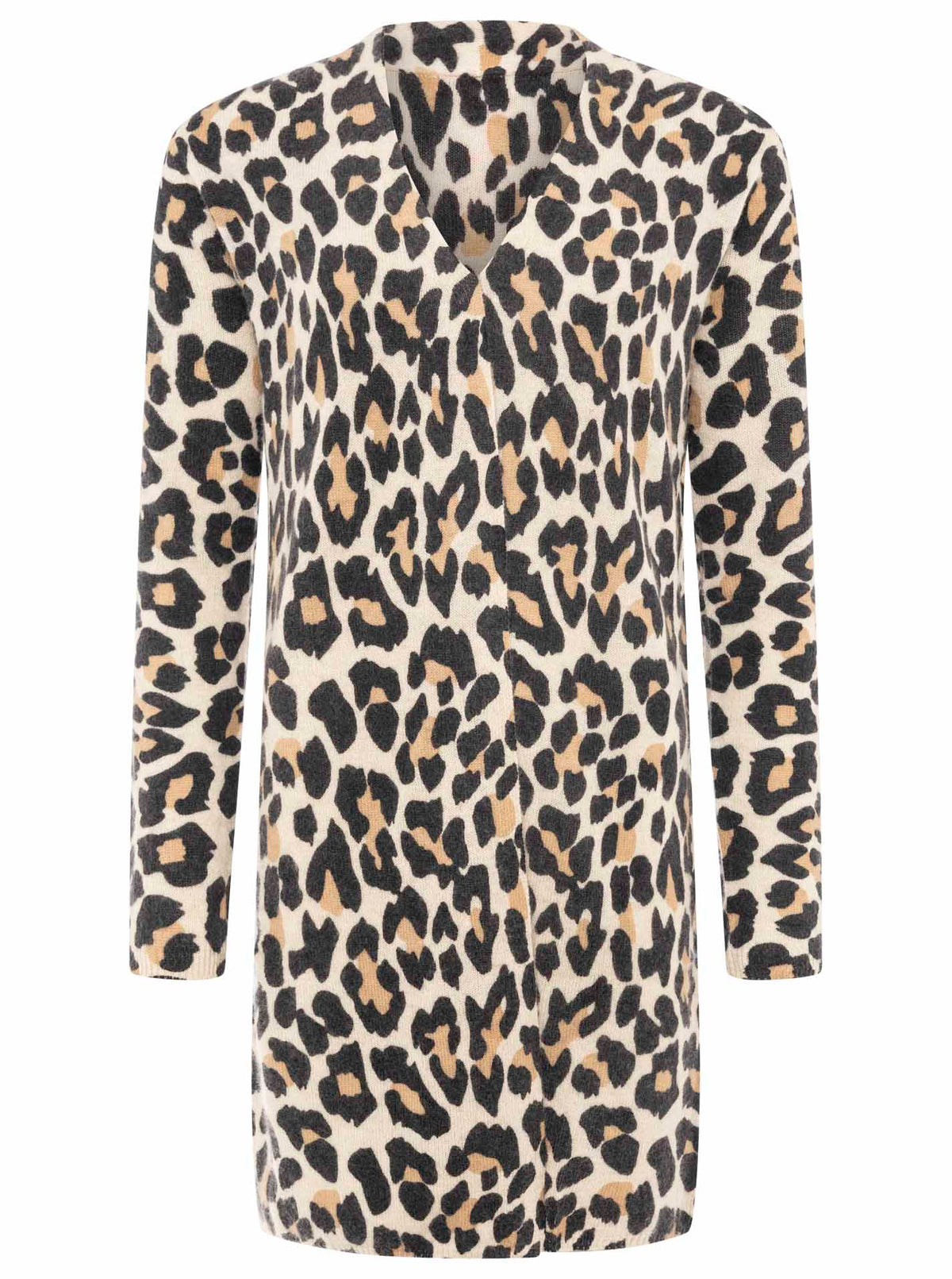 Zwillingsherz 100% Kaschmir / Cashmere Kuschel Cardigan/Strickjacke Leo/Leopard - Schwarz/Beige