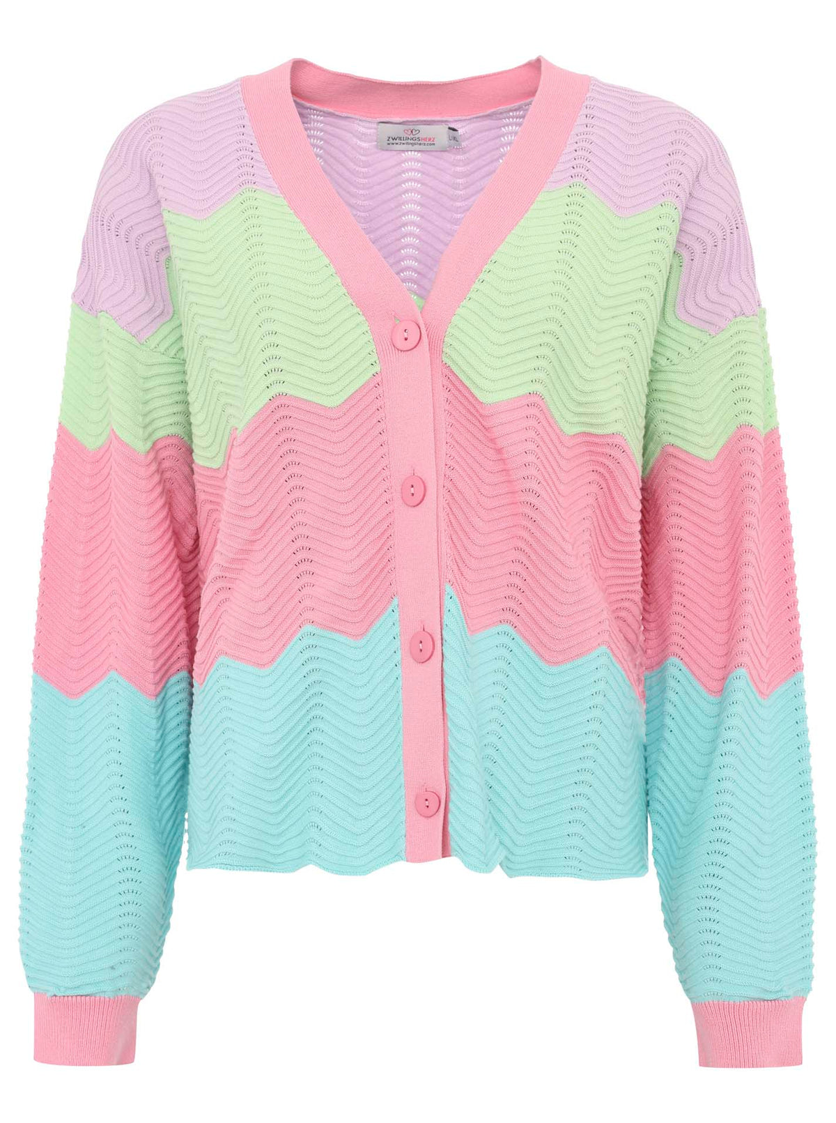 Zwillingsherz - Cardigan Wellen Zweifarbig - Blau/Grün/Rosa