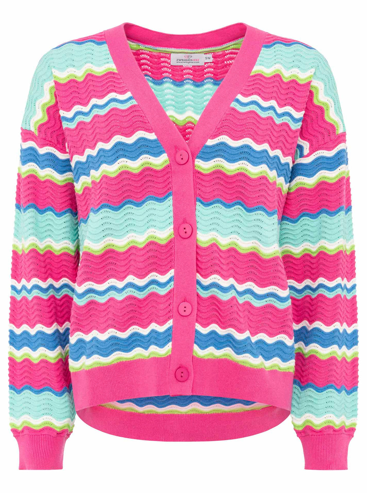 Zwillingsherz - Cardigan Wellen Zweifarbig - Pink/Türkis
