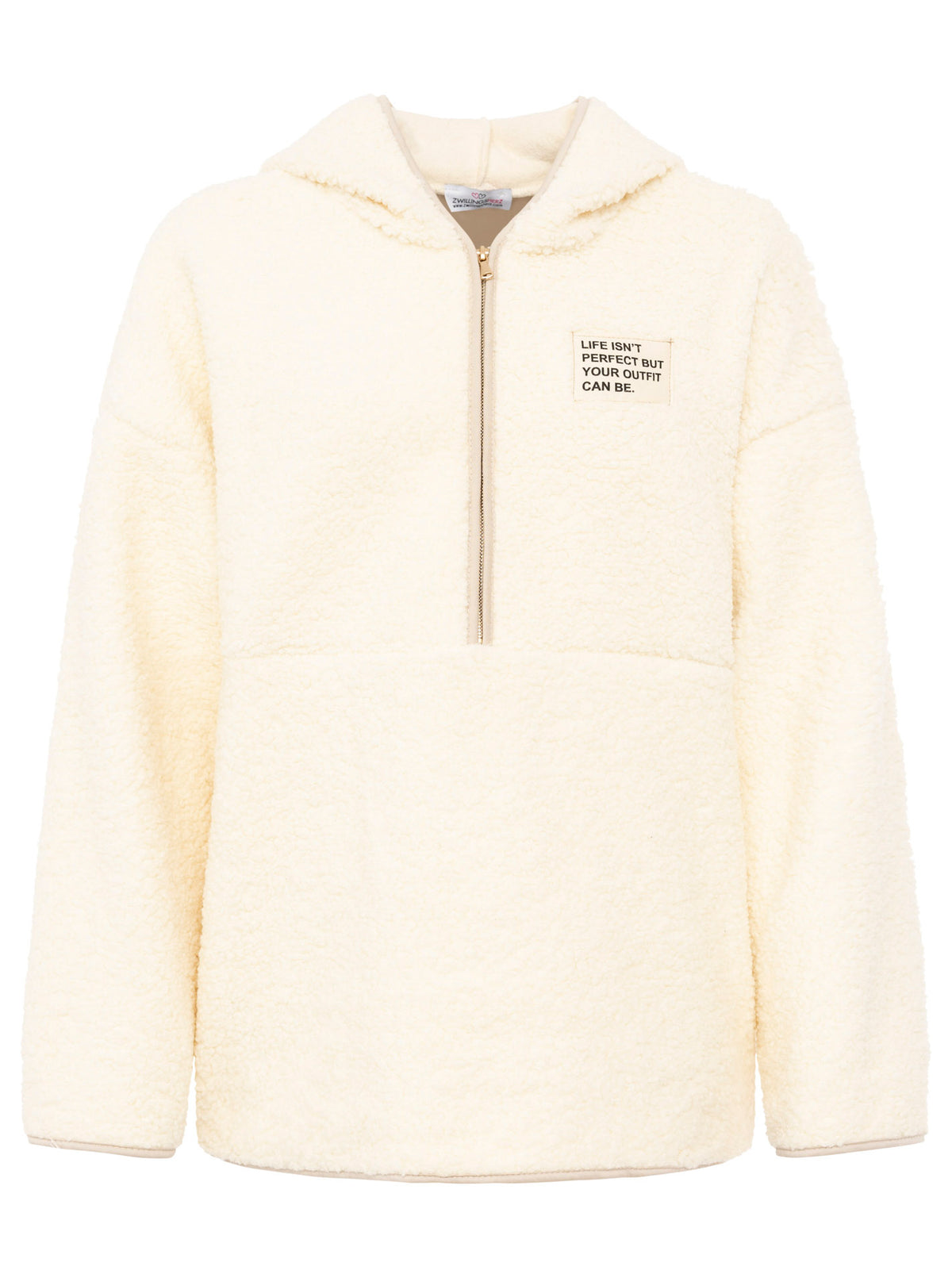 Zwillingsherz - Oversize Teddy Fleece Hoodie - Beige