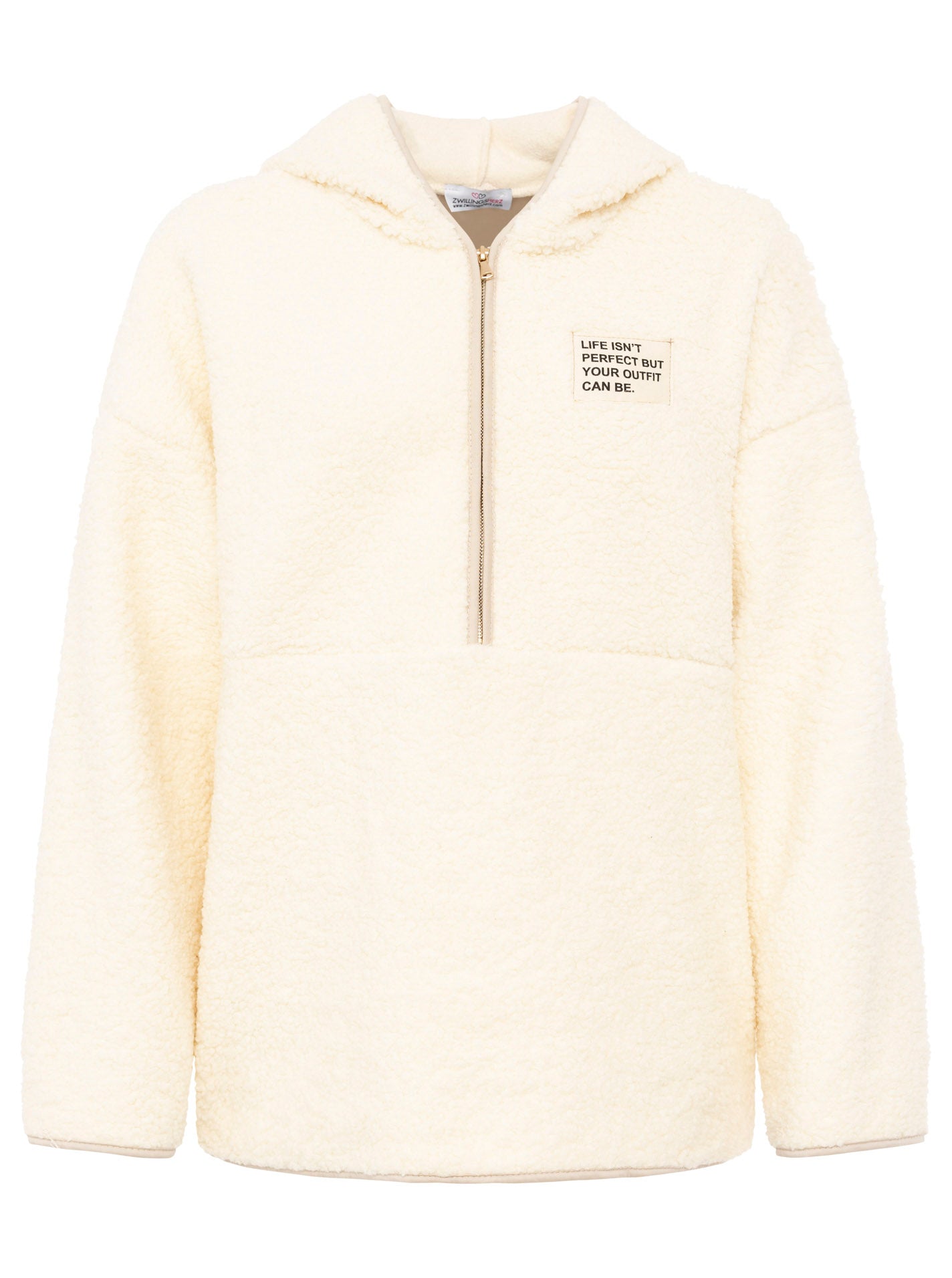 Zwillingsherz - Oversize Teddy Fleece Hoodie - Beige