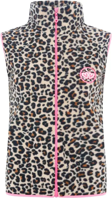 Zwillingsherz - Troyer Sweat Weste "Leo Leopard" - Beige/Pink