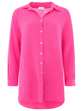 Zwillingsherz Oversized Musselin Bluse Knopfleiste - Pink