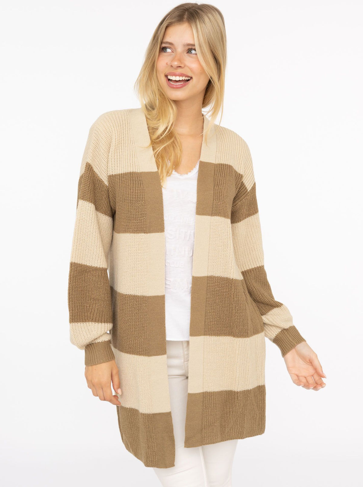 Zwillingsherz Strickjacke Streifen - Beige