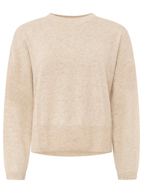 100% Kaschmir Rundhalspullover "Kastig" - Hellbeige