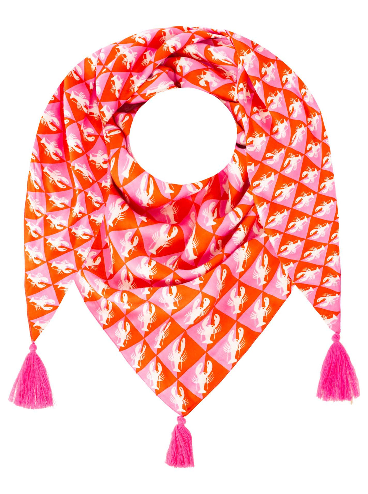 Zwillingsherz - Dreieckstuch Organic Bamboo "Geometric Lobster" - Pink/Orange