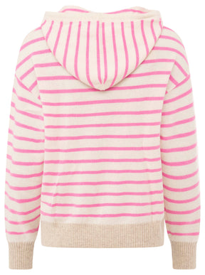 Zwillingsherz Kaschmir Hoodie Neonstreifen - Pink/Beige