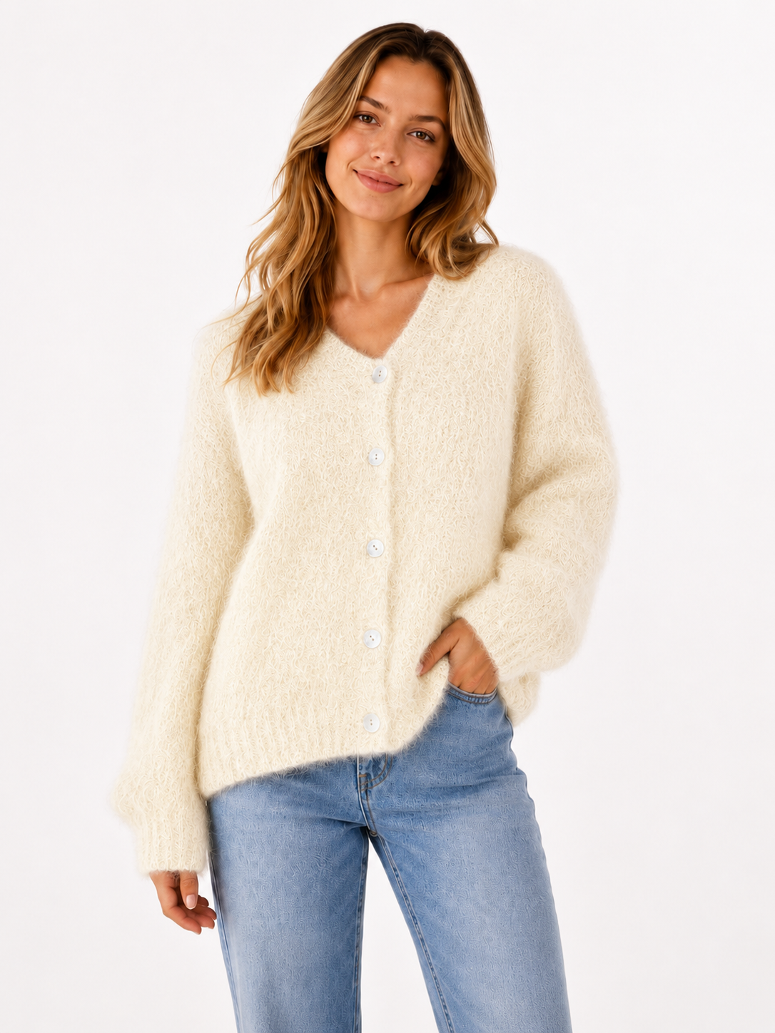Flair - Cardigan mit feinem Kid Mohair - Wollweiß