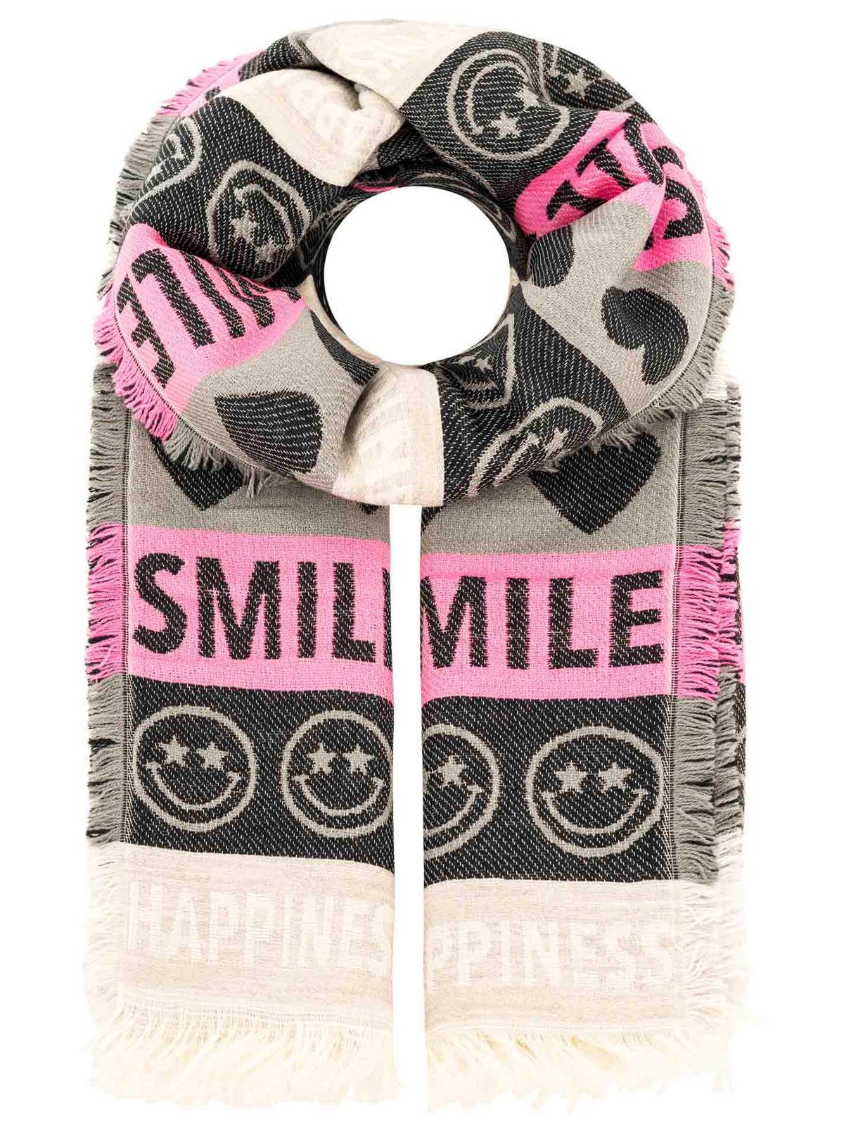 Zwillingsherz - Schal Baumwolle „Smile Happiness“ Schwarz/Pink