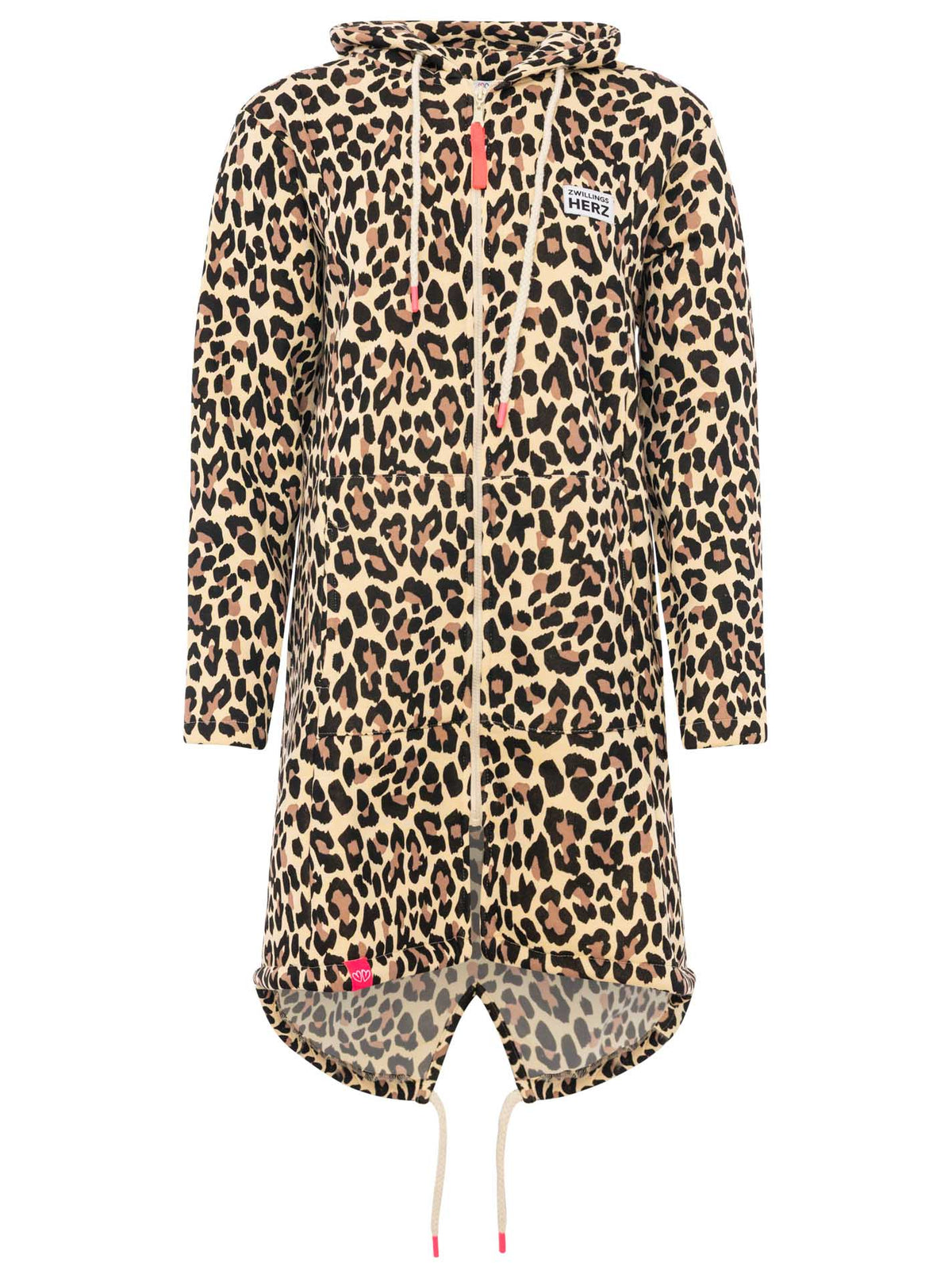 Zwillingsherz - Hoodiemantel "Leo Allover" - Beige/Schwarz