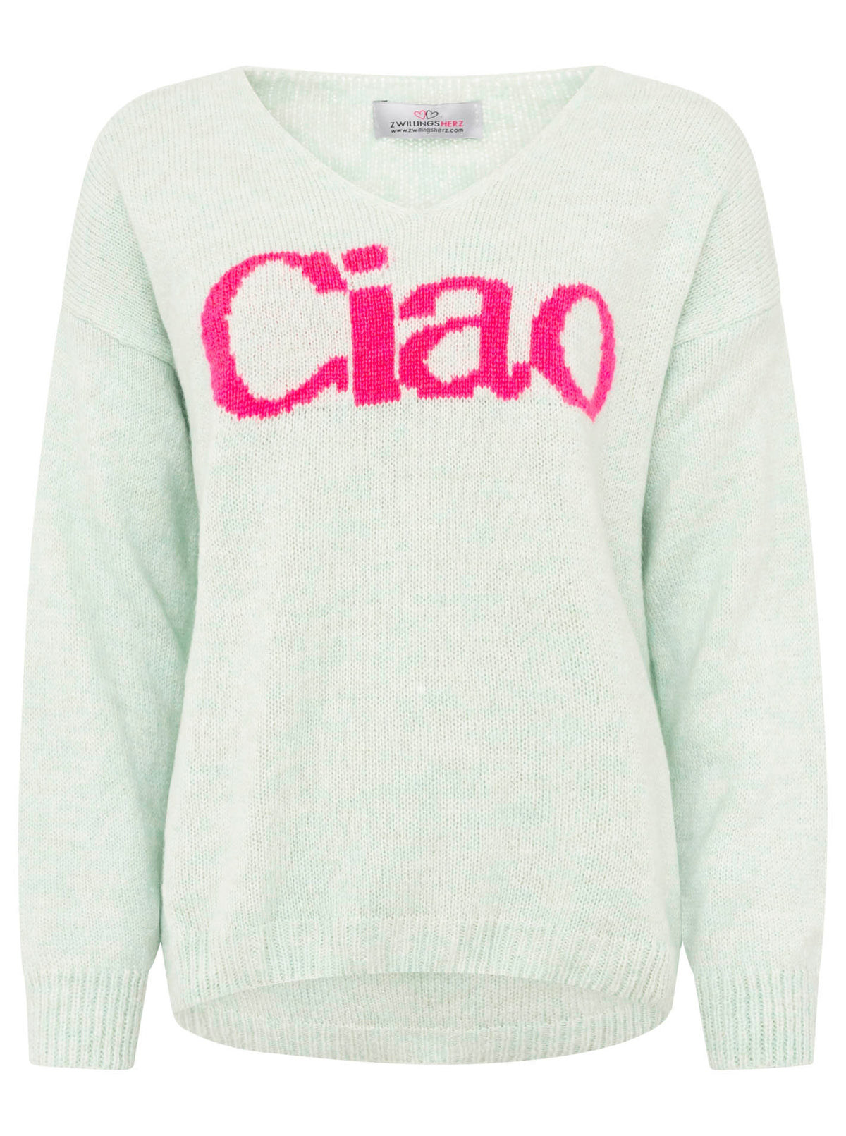 Zwillingsherz - Strickpullover "Ciao“ - Made in Italy - Mint/Pink