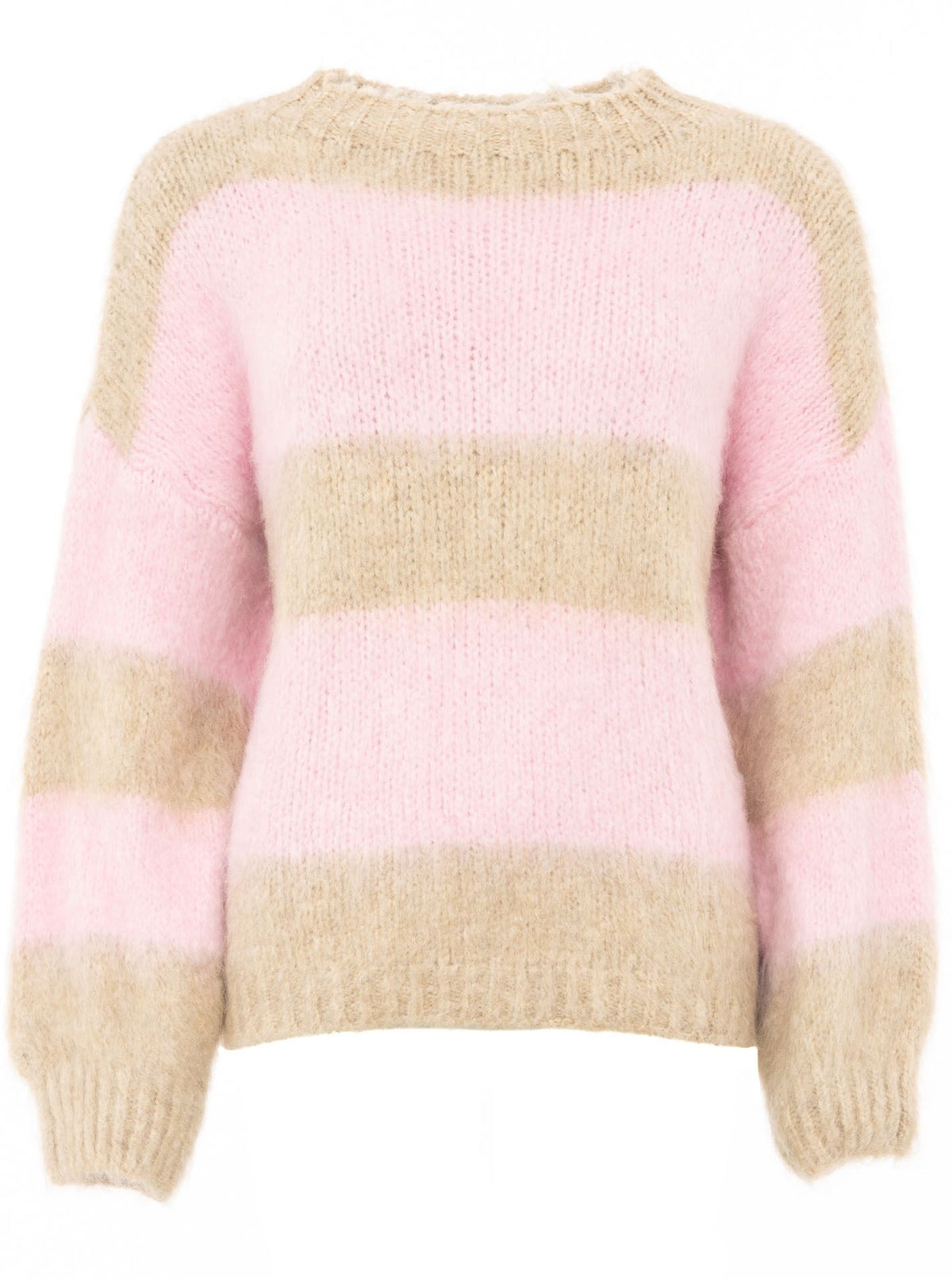 Zwillingsherz Weicher Oversize Pullover mit Streifen - Beige/Rosa