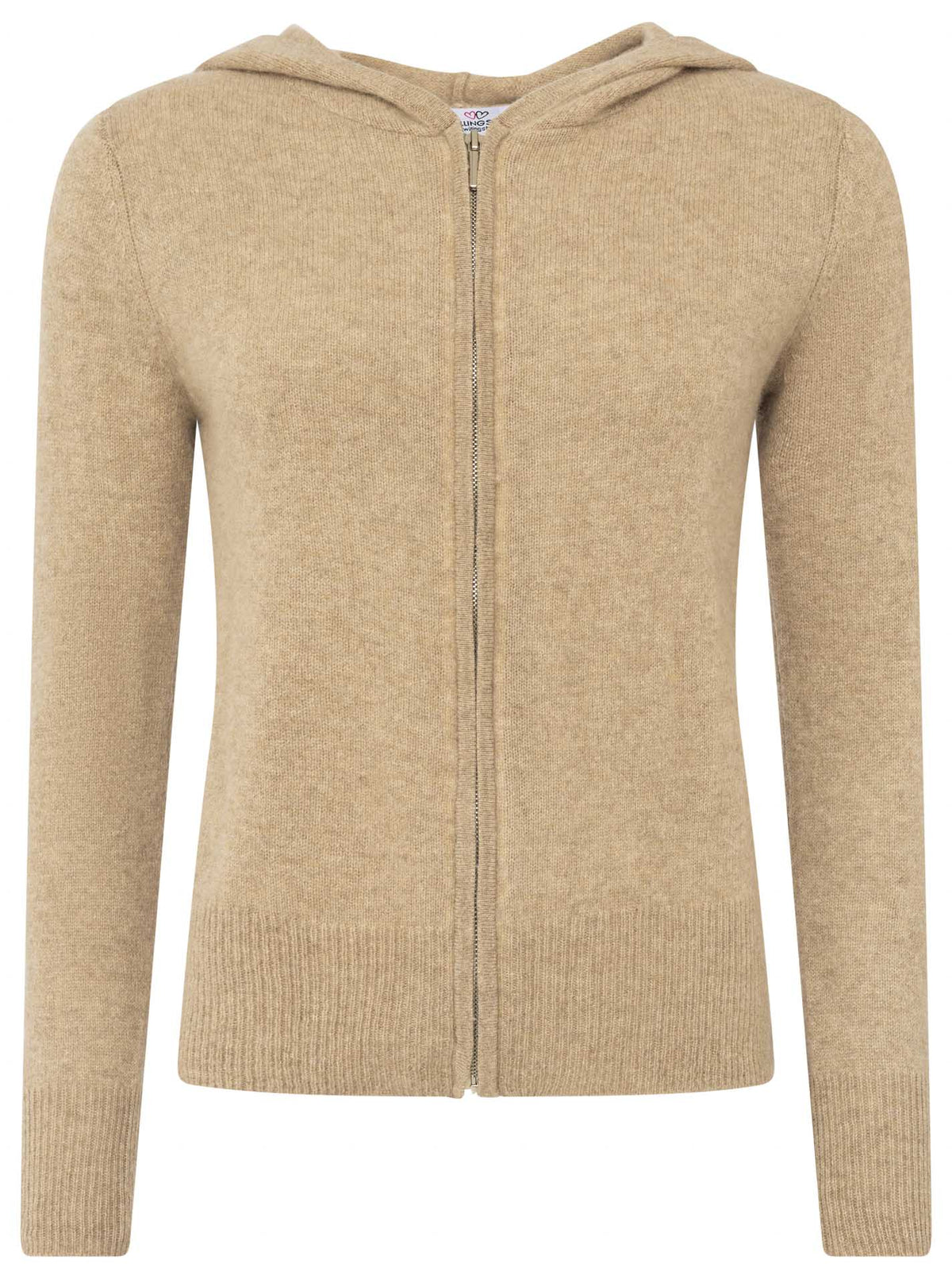 Zwillingsherz - Kaschmir Cardigan mit Kapuze (100% Cashmere) - Mittelbeige
