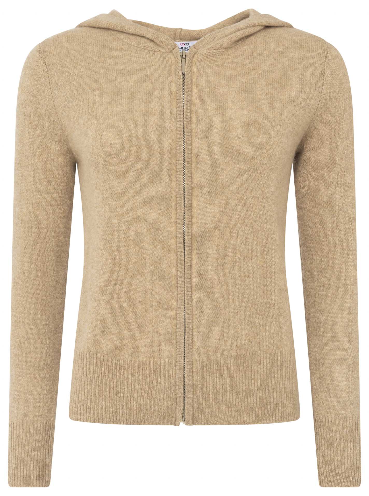 Zwillingsherz - Kaschmir Cardigan mit Kapuze (100% Cashmere) - Mittelbeige