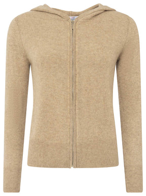Zwillingsherz - Kaschmir Cardigan mit Kapuze (100% Cashmere) - Mittelbeige