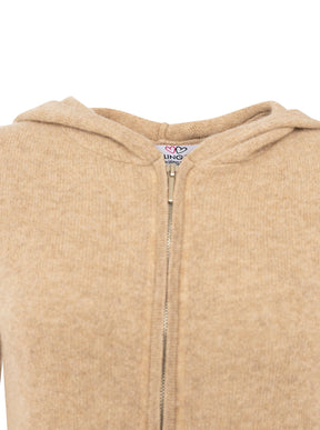 Zwillingsherz - Kaschmir Cardigan mit Kapuze (100% Cashmere) - Mittelbeige