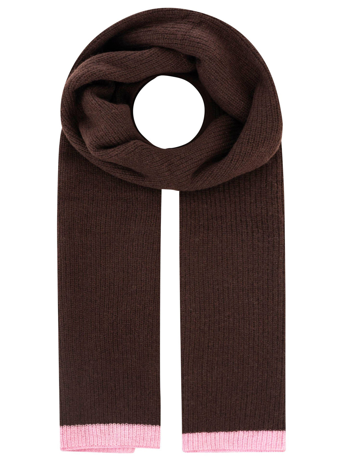 Zwillingsherz 100% Cashmere Gerippter Schal Kontrast Braun Detail 1