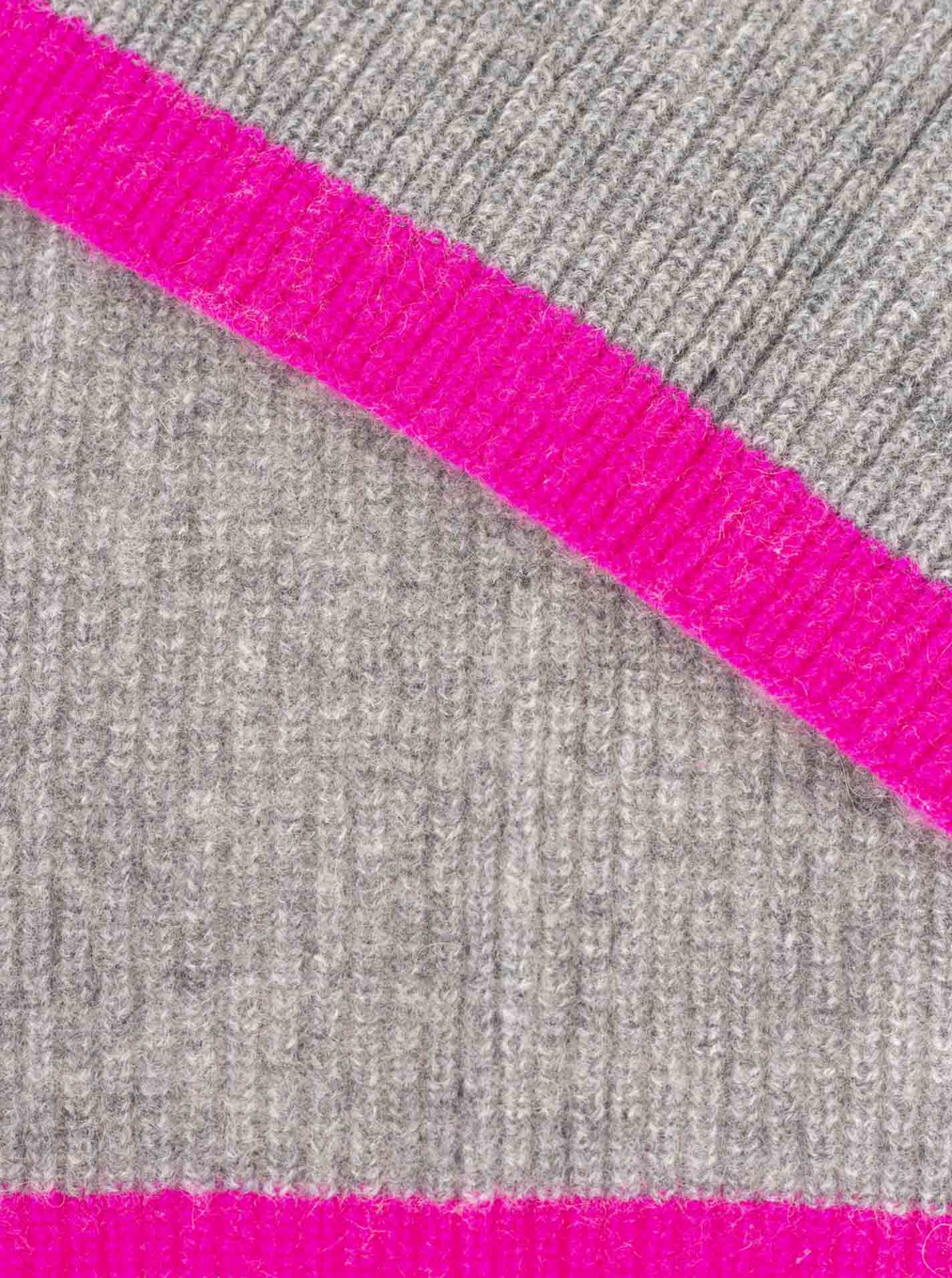Zwillingsherz 100% Cashmere Gerippter Schal Kontrast Mittelgrau Detail 2