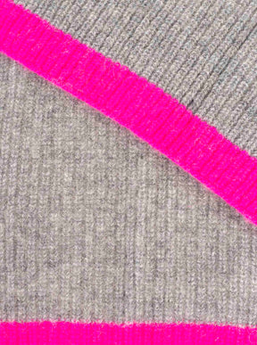 Zwillingsherz 100% Cashmere Gerippter Schal Kontrast Mittelgrau Detail 2