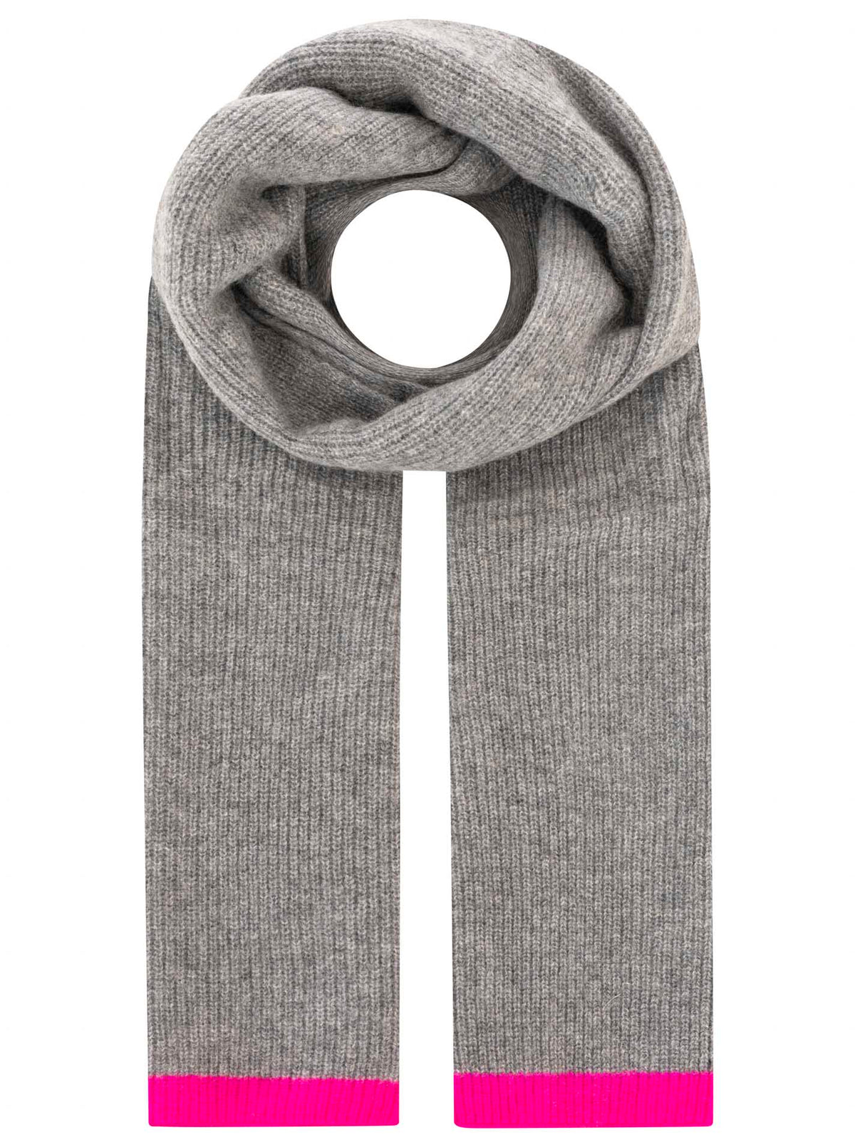 Zwillingsherz 100% Cashmere Gerippter Schal Kontrast Mittelgrau Detail 1