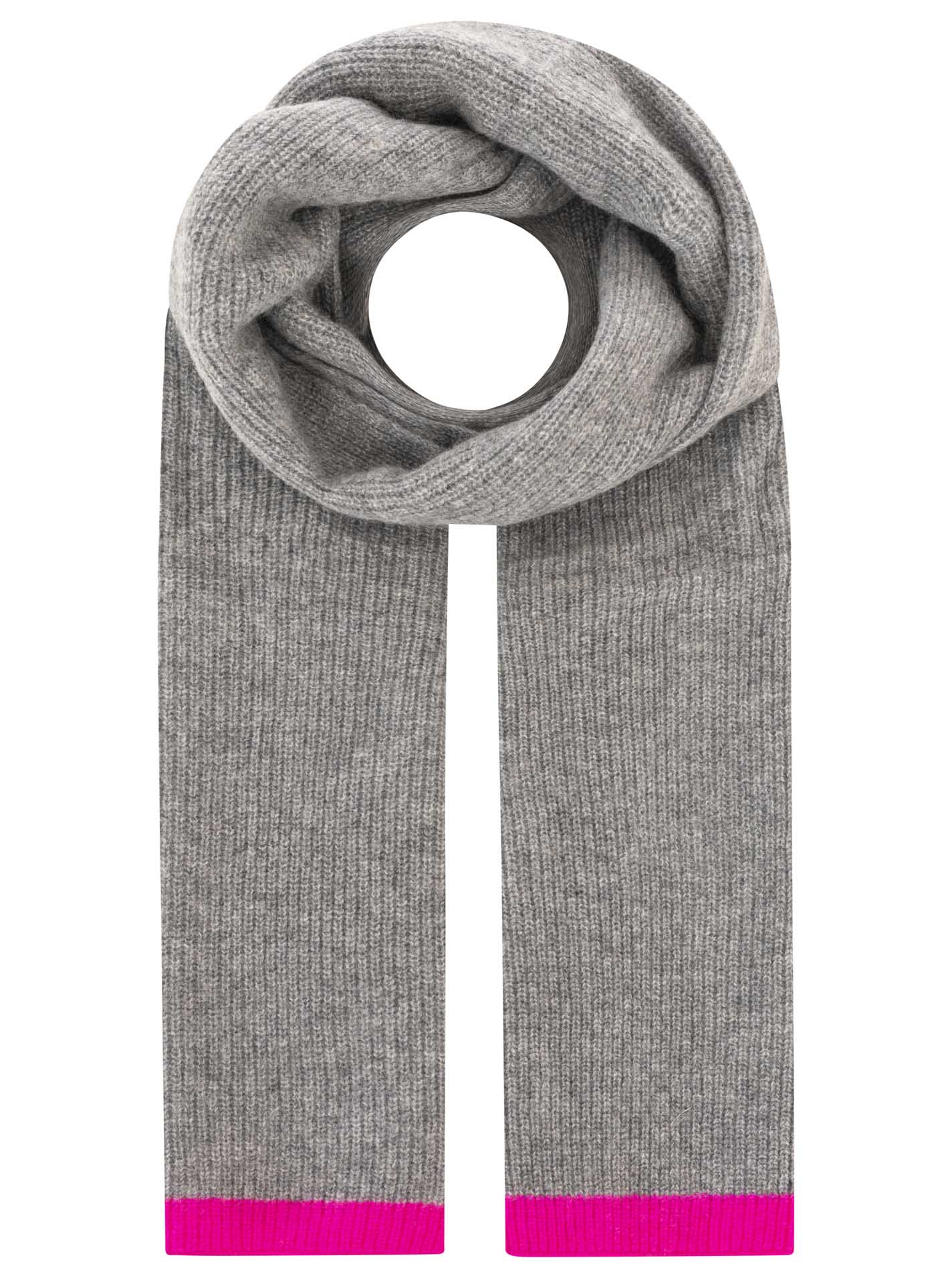 Zwillingsherz 100% Cashmere Gerippter Schal Kontrast Mittelgrau Detail 1