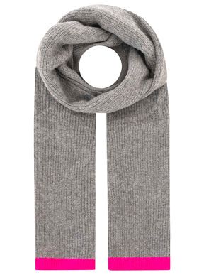 Zwillingsherz 100% Cashmere Gerippter Schal Kontrast Mittelgrau Detail 1