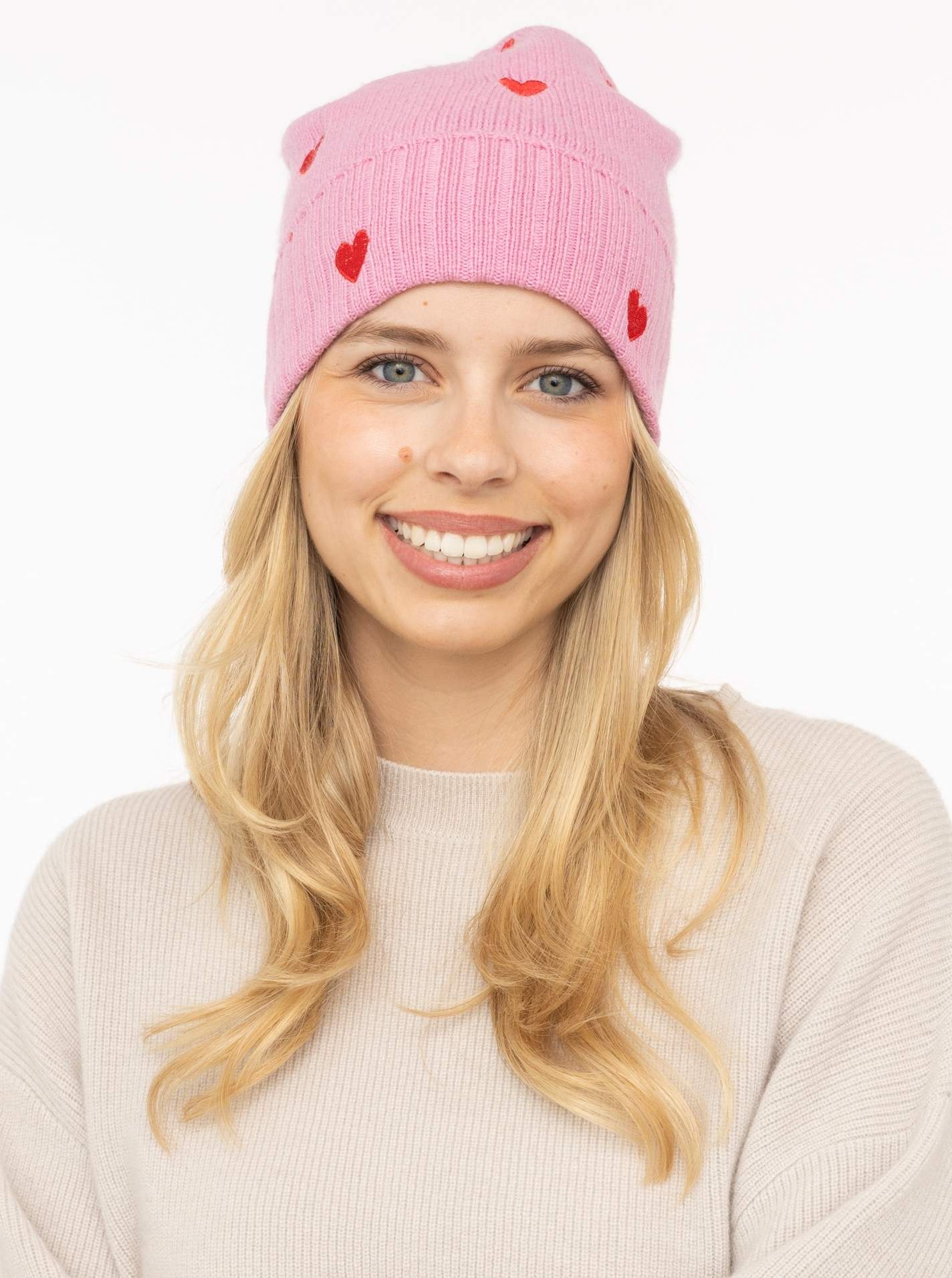Zwillingsherz Kaschmir-Mütze Herzchen Rosa