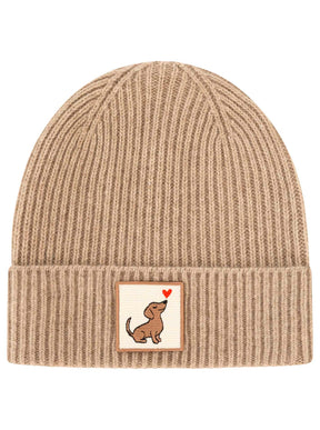Zwillingsherz Kaschmir-Umschlagmütze Dog Love Patch (100% Cashmere) - Mittelbeige