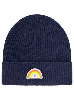 Zwillingsherz Kaschmir-Umschlagmütze Rainbow Patch (100% Cashmere) - Marine