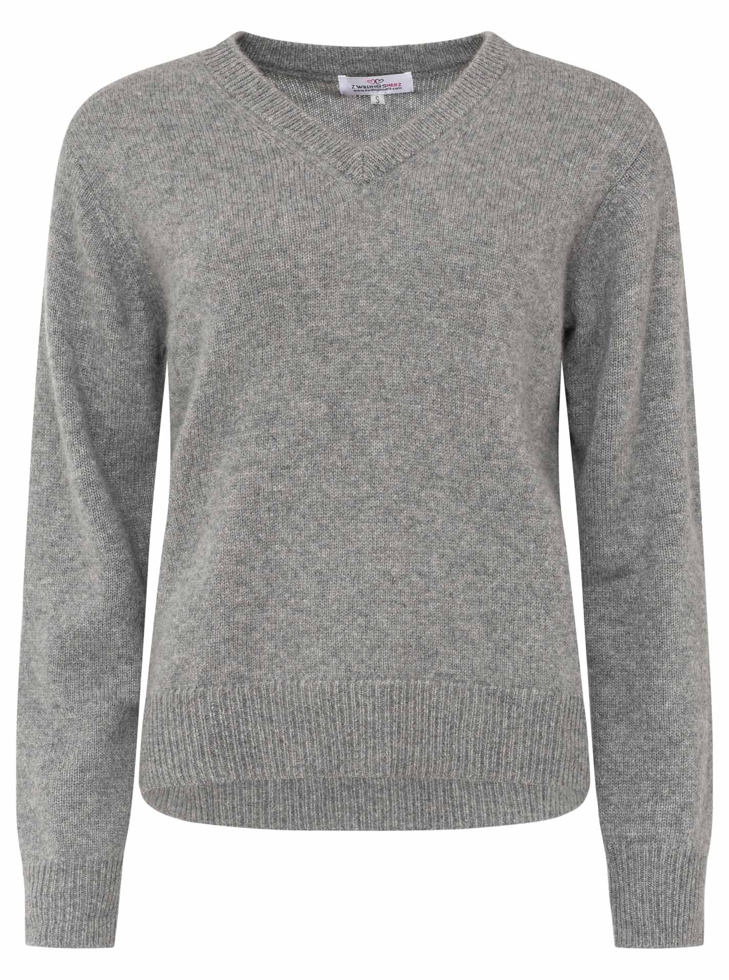 Zwillingsherz - Kaschmir V-Neck Loose (100% Cashmere) - Mittelgrau