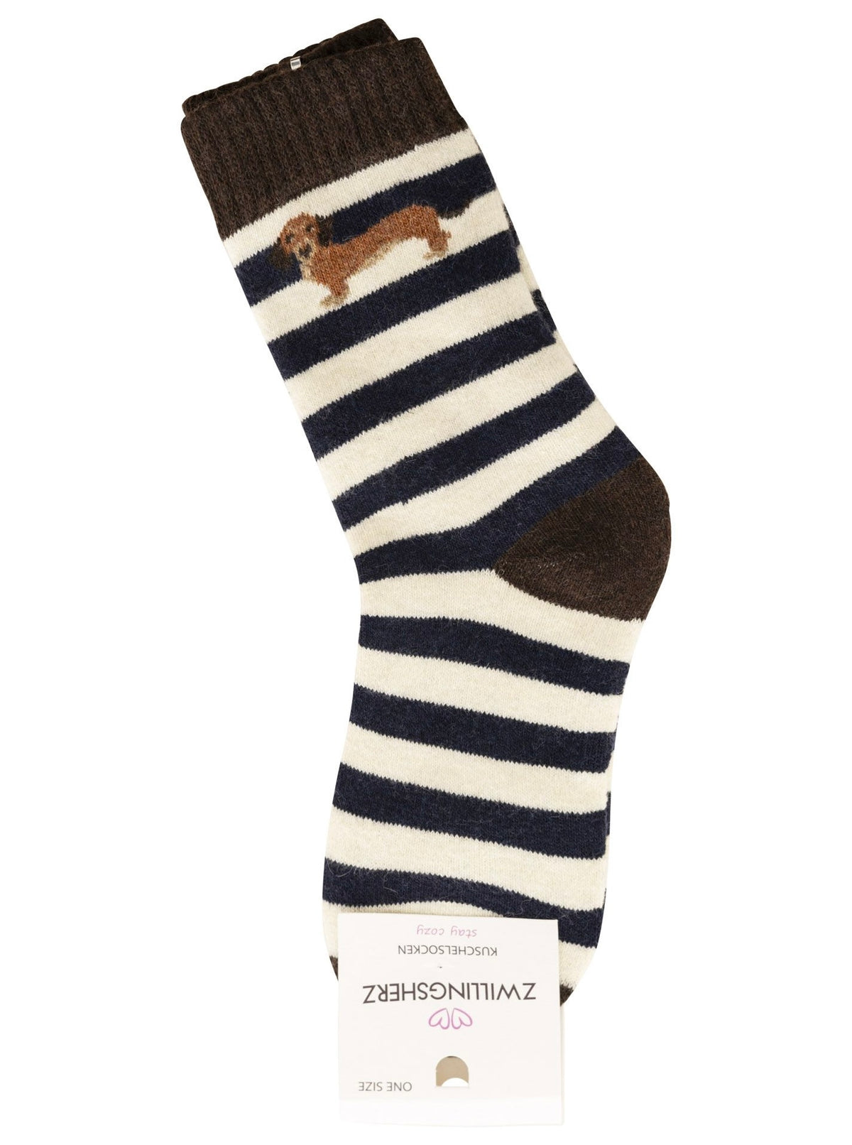Zwillingsherz - Kuschelsocken Dackel Streifen - Blau/Braun (2x Paar)