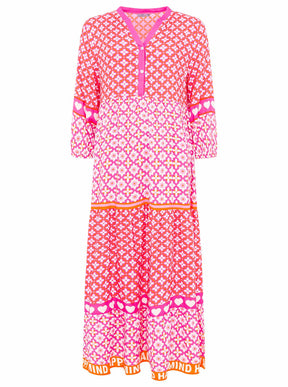 Zwillingsherz - Maxi Kleid Herz/Blumen Design Dreams  - Pink/Orange