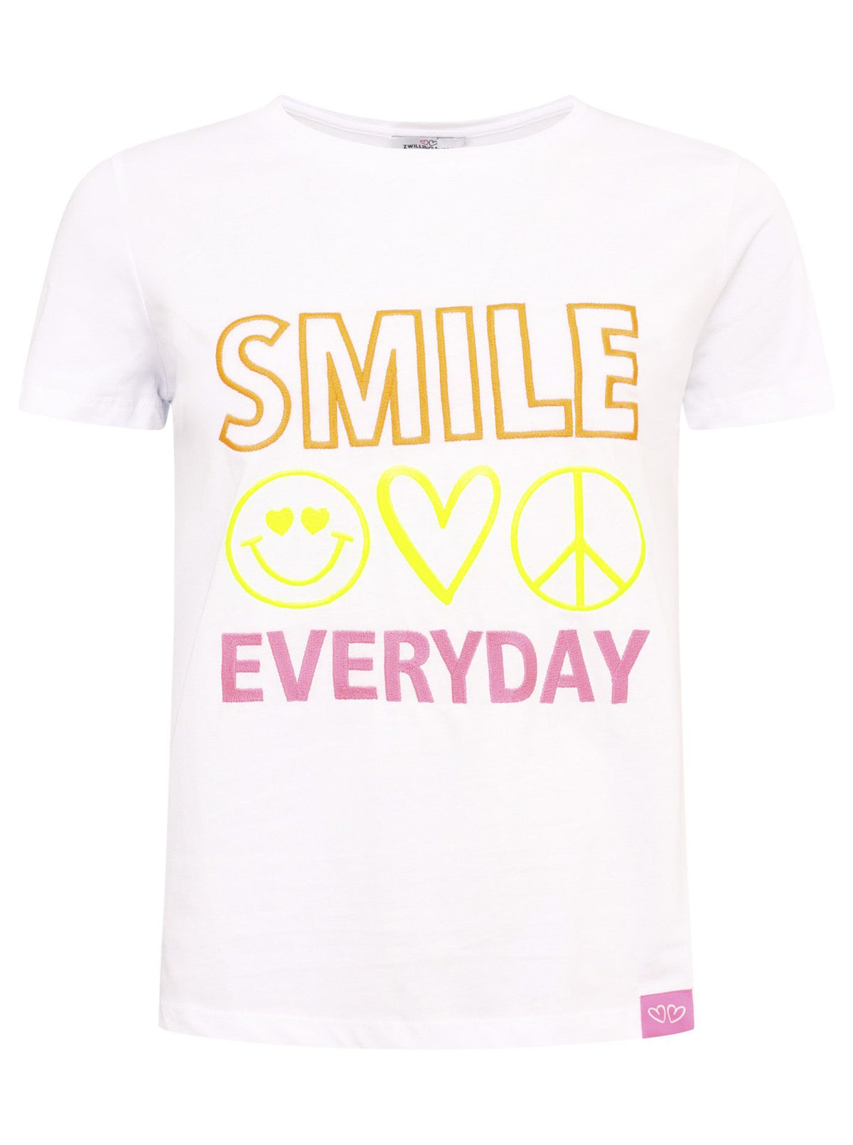 Zwillingsherz - T-Shirt "Smile Happiness Fun" - Weiß/Pink