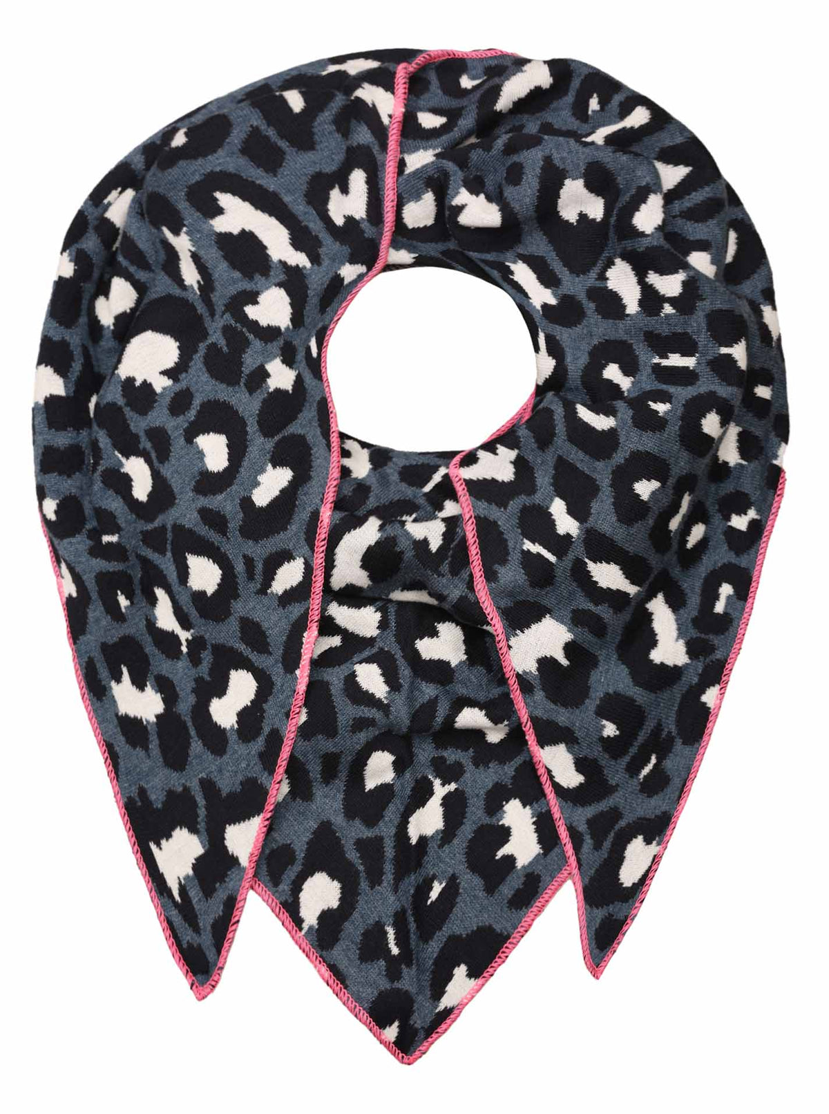 Zwillingsherz Schal - Dreieckstuch "Leopard" Baumwolle - Jeansblau/Pink